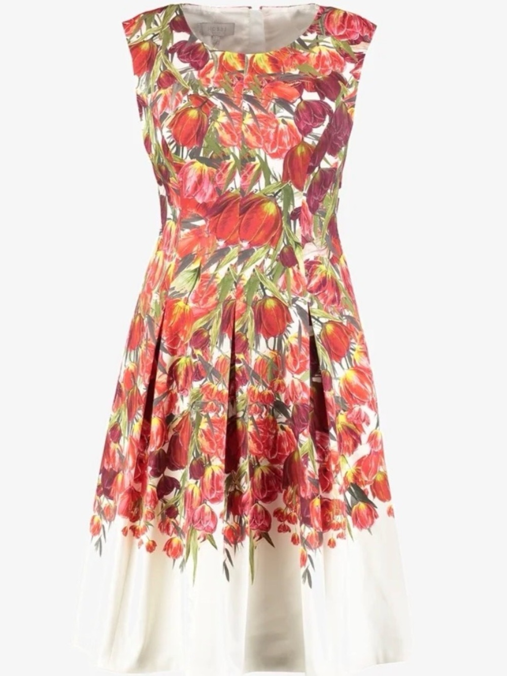 Hobbs Multicolor Floral Fit & Flare Round Neck Sleeveless Cotton Dress US 10